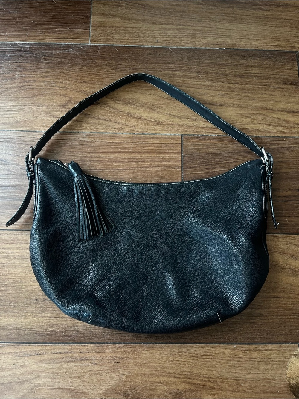 Lauren Ralph Lauren Black Leather Hobo Shoulder Bag with Tassel